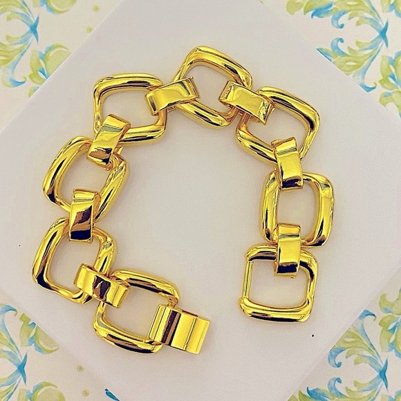 Chunky Gold Chain Link Bracelet Statement Thick Square Bracelet - Picture 5 of 6